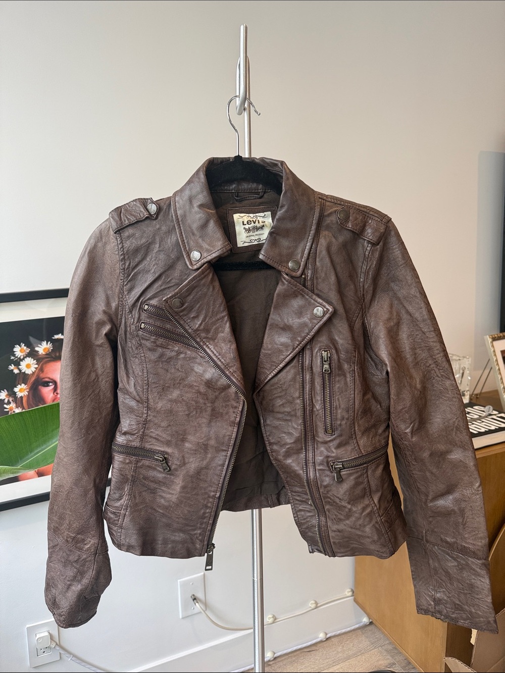 Vintage Levi's Women's Brown Leather Moto Jacket